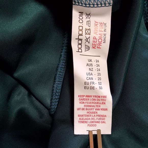 Boohoo Stretch Blue Green Velvet Off Shoulder Midi Dress Size 20 - Picture 8 of 9